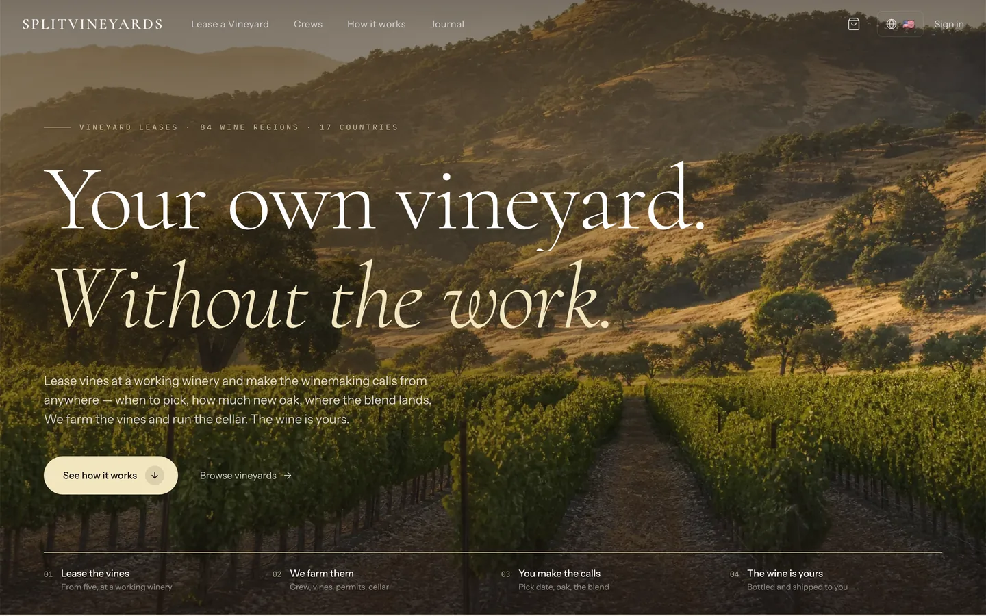 SplitVineyards homepage
